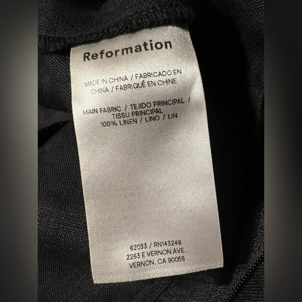 Reformation 100% Linen Pants Women’s 6 Black Straight Leg High Rise Pleated Zip